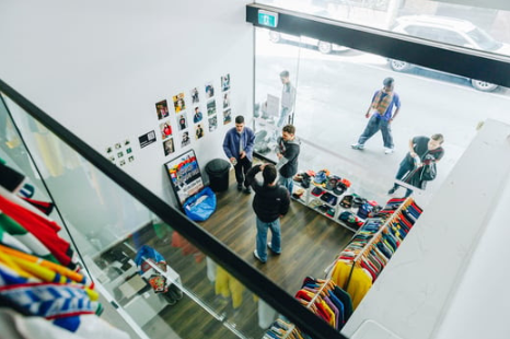 Retail space ROI metrics showing foot traffic and customer activity inside a pop-up retail environment