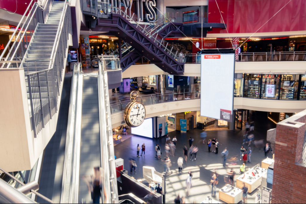 pop-up retail space in Melbourne Central with high foot traffic and central atrium placement
