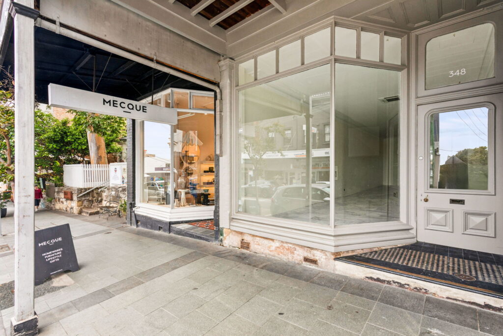 Glazed shopfront and entrance at 348 Darling Street, Balmain