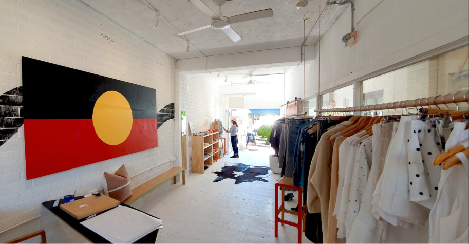 Product collection arranged in a showroom for wholesale buyers